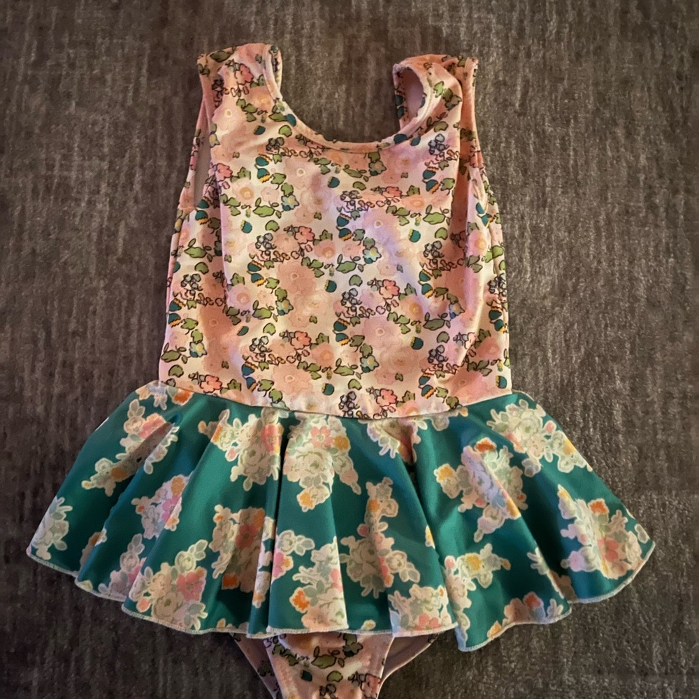 Sweet Honey Girls Floral Pink & Teal Swimsuit with Skirt